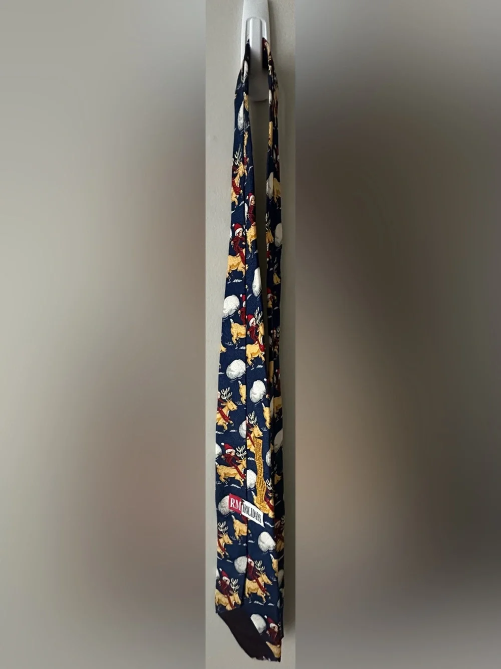 RM Holidays neck tie 100% silk Curious George with reindeer